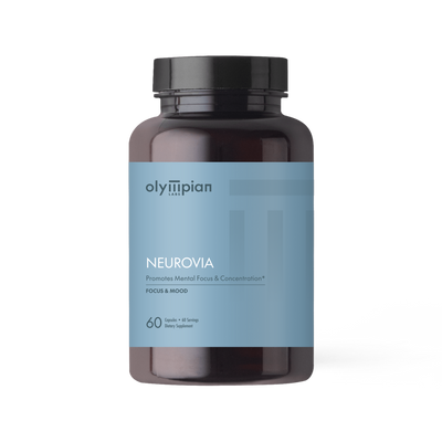 Olympian Labs Neurovia supplement bottle on a white background