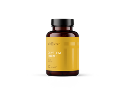 Olympian Olive Leaf Extract supplement bottle on a white background