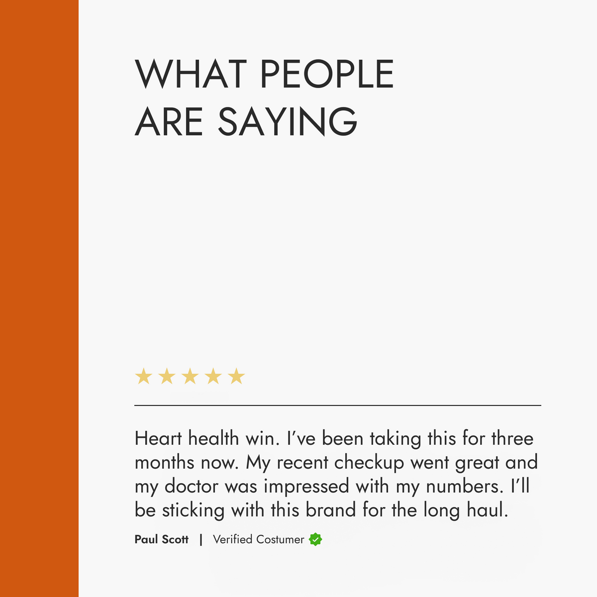 Section of a website or app showing customer reviews with a five-star rating and a testimonial.