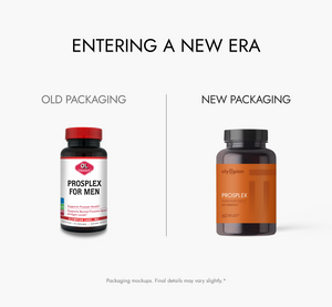 Comparison of old and new Prosplex for men packaging on a white background.