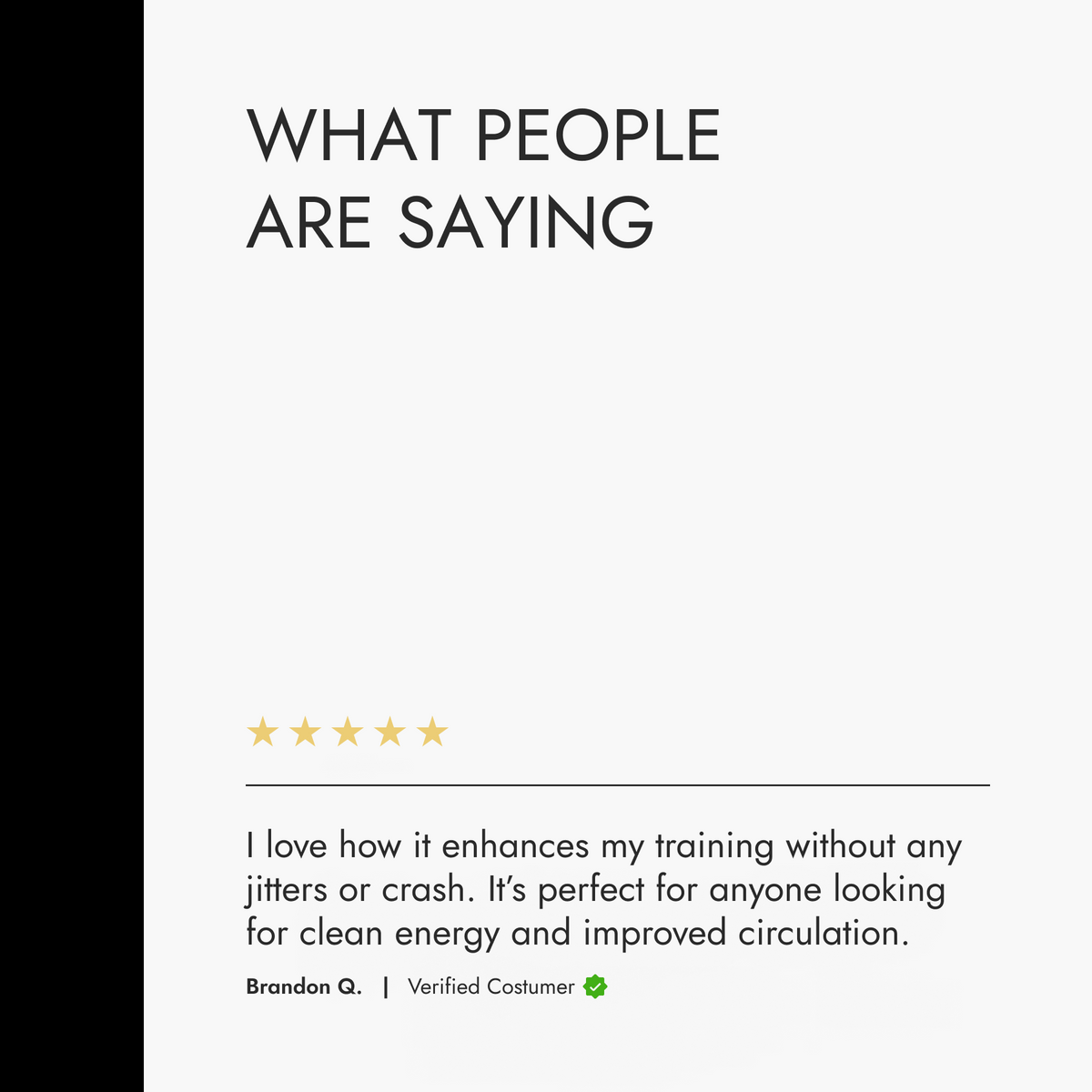 Text-based interface showing customer review with five-star rating and description.