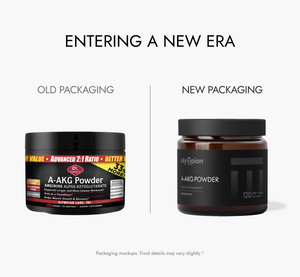 Comparison between an old package of a-akg powder and the new a-akg powder package