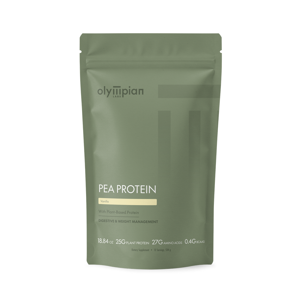 Olympian pea protein package on a white background