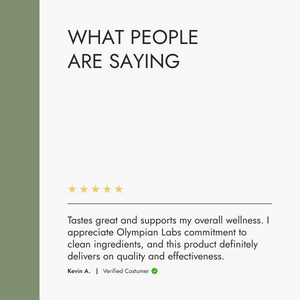 Product review section with a five-star rating and customer comment on a white background.