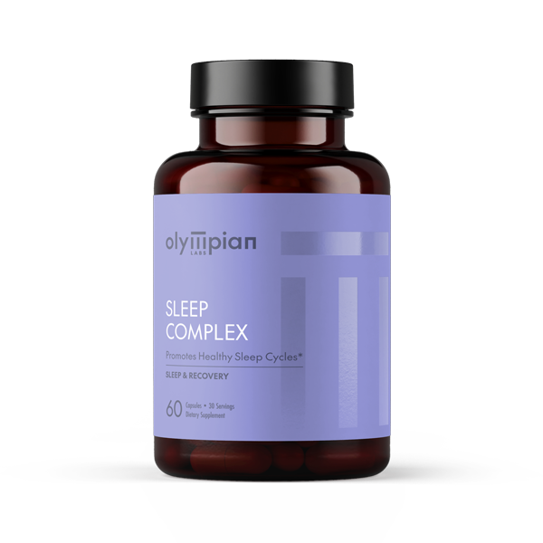 Supplement bottle labeled 'Sleep Complex' by Olympian on a white background