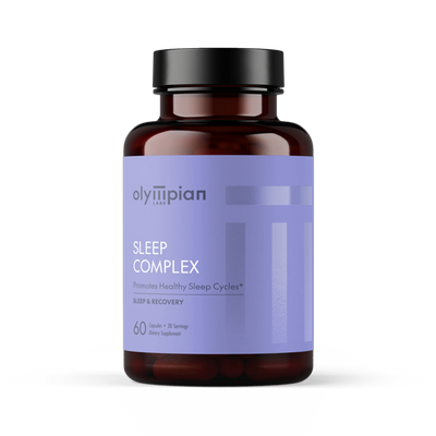 Supplement bottle labeled 'Sleep Complex' by Olympian on a white background