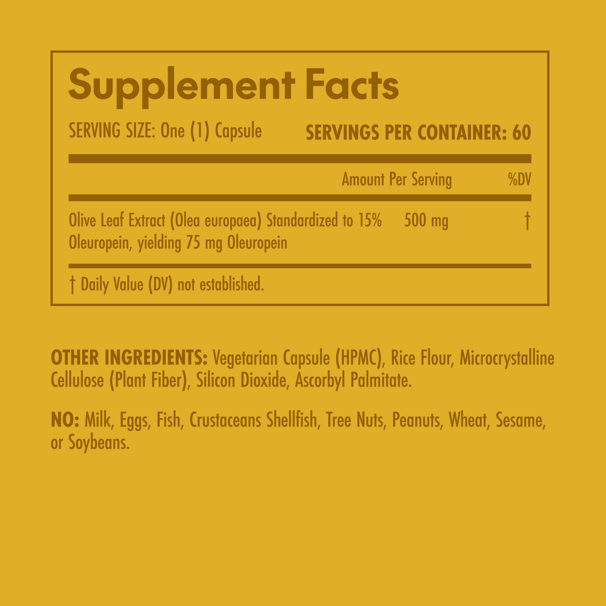 Supplement facts label on a yellow background