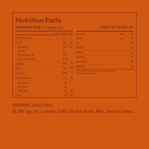 Nutrition facts label for a product with orange background