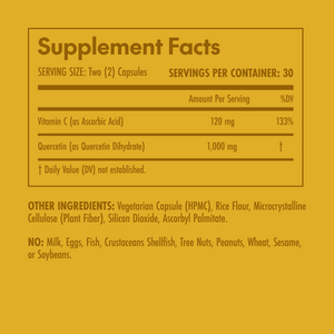 Supplement facts label on a yellow background