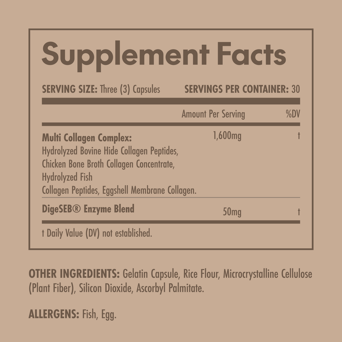 Supplement facts label on a brown background