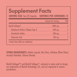 Supplement facts label on a pink background