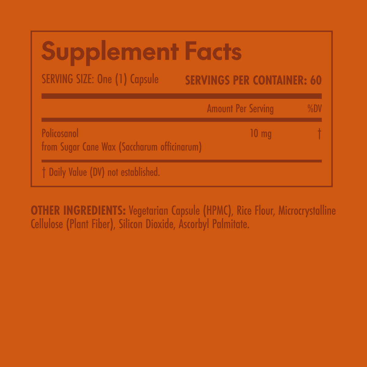 Supplement facts label on an orange background