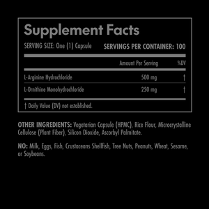 Supplement facts label with ingredient list on a black background