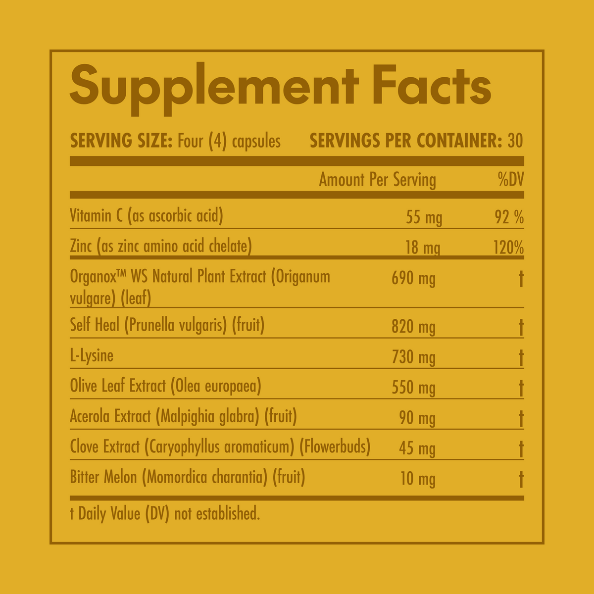 Supplement facts label on a yellow background