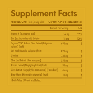 Supplement facts label on a yellow background