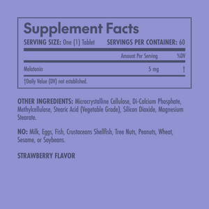 Supplement facts label for a product with strawberry flavor on a purple background