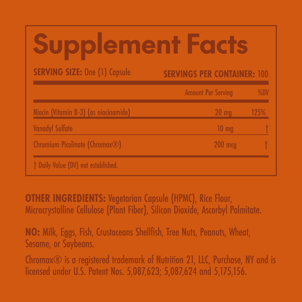 Supplement facts label on an orange background