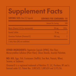 Supplement facts label on an orange background