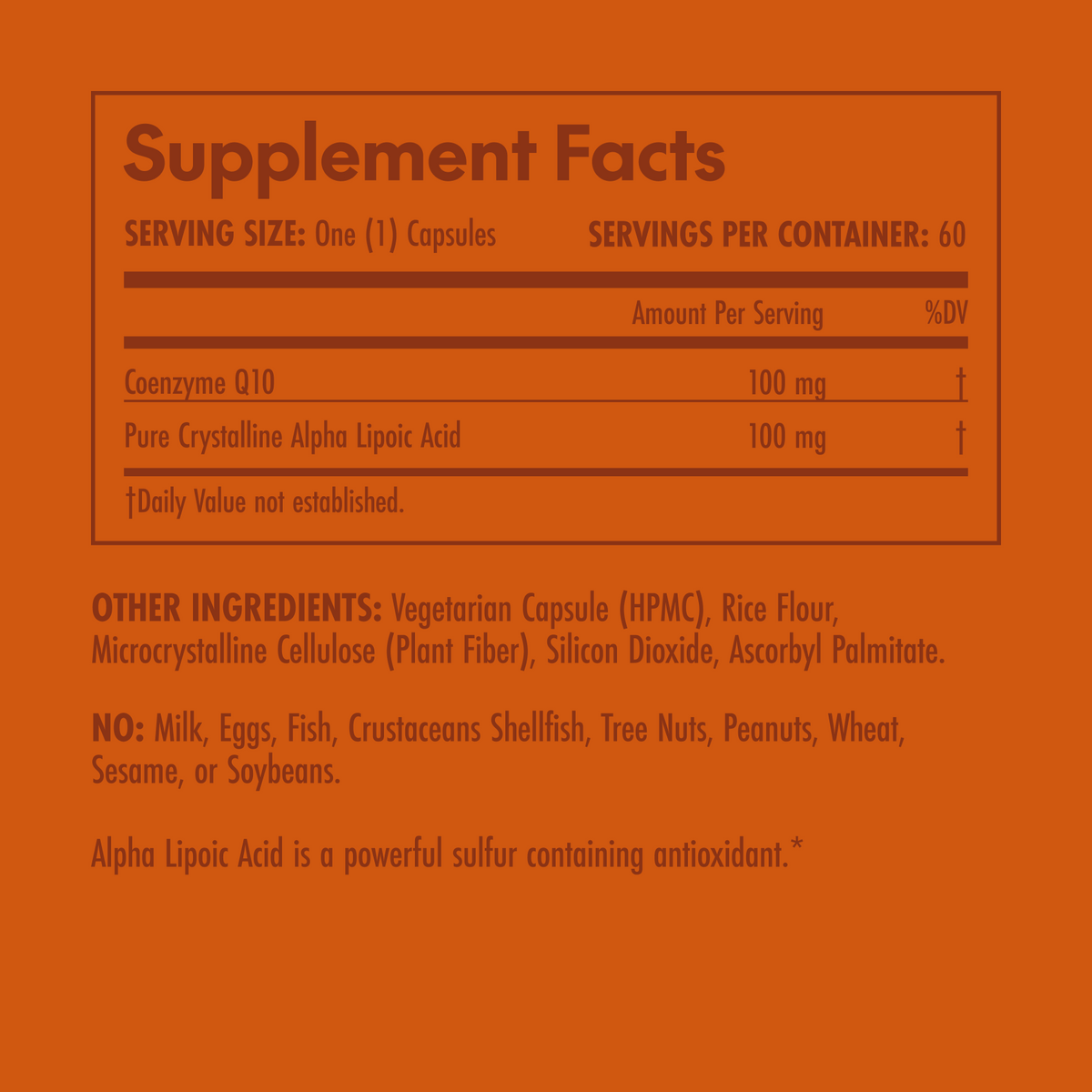 Supplement facts label on an orange background