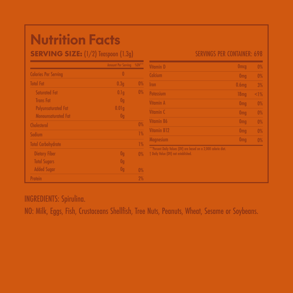 Nutrition facts label with ingredients on an orange background