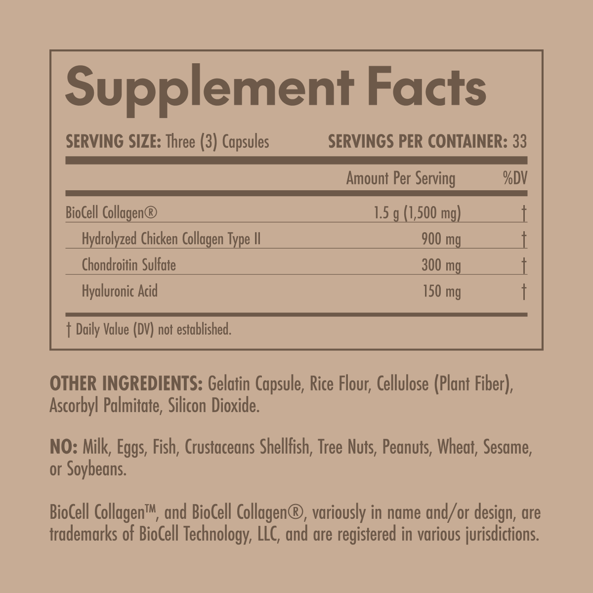 Supplement facts label on a brown background