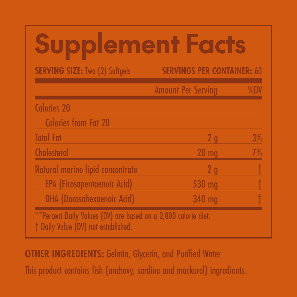 Supplement facts label on an orange background