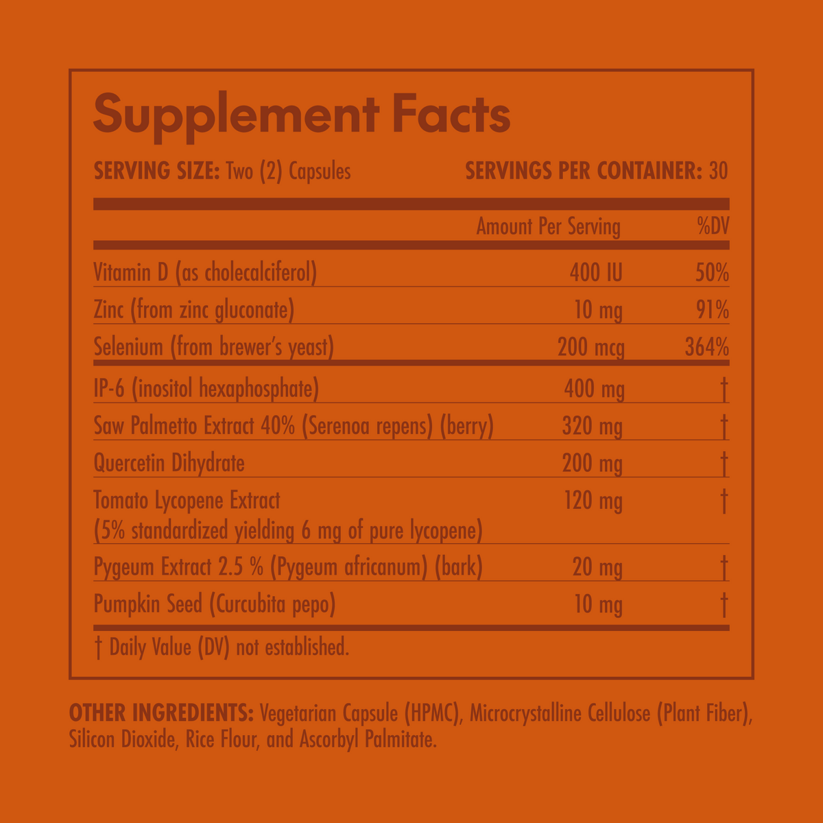 Supplement facts label on an orange background