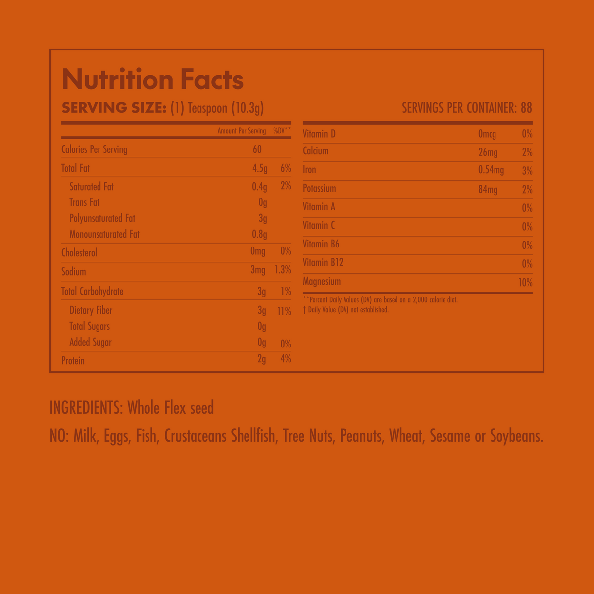 Nutrition facts label for a product on an orange background