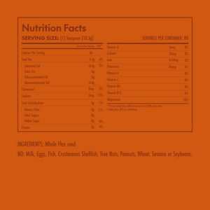 Nutrition facts label for a product on an orange background