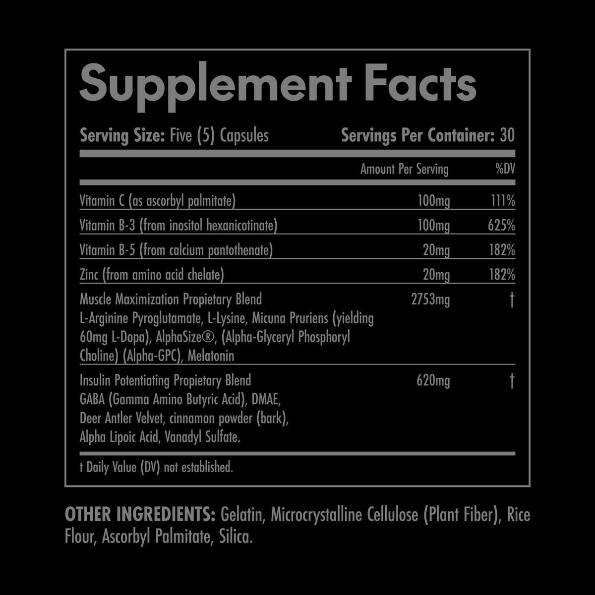 Supplement facts label on a black background