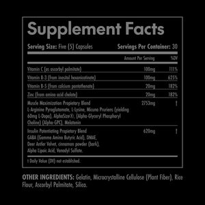 Supplement facts label on a black background