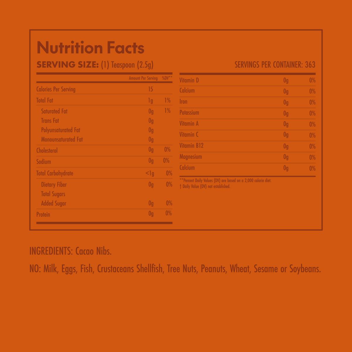 Nutrition facts label on an orange background