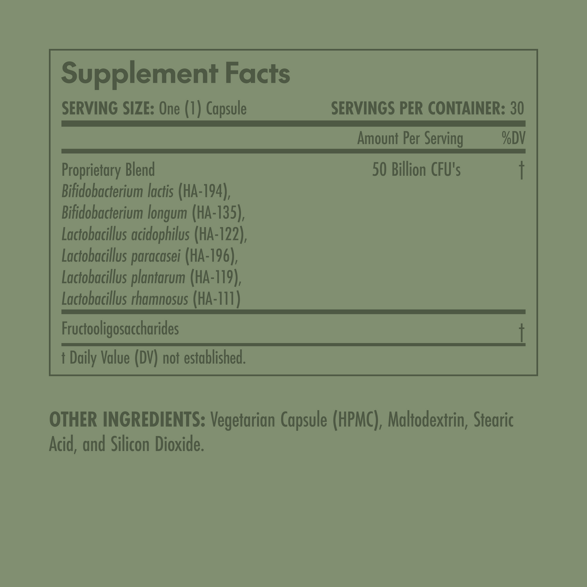 Supplement facts label on a green background