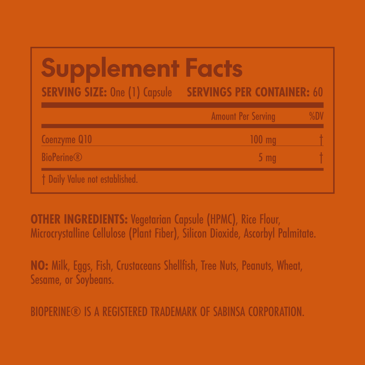 Supplement facts label on an orange background