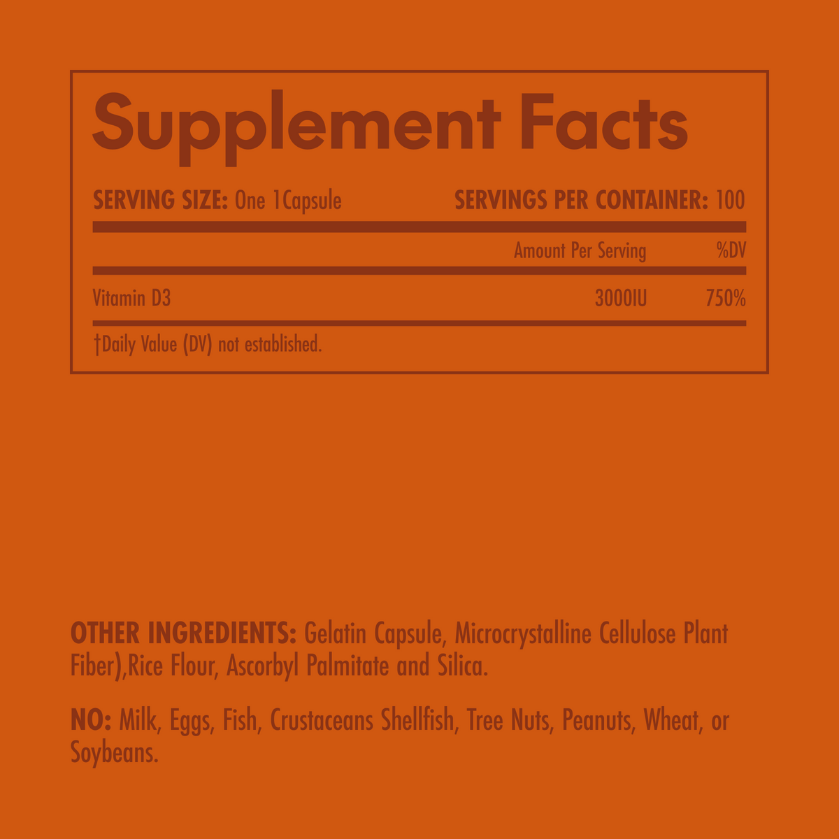 Supplement facts label on an orange background