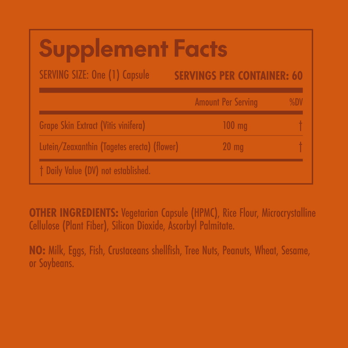 Supplement facts label on an orange background