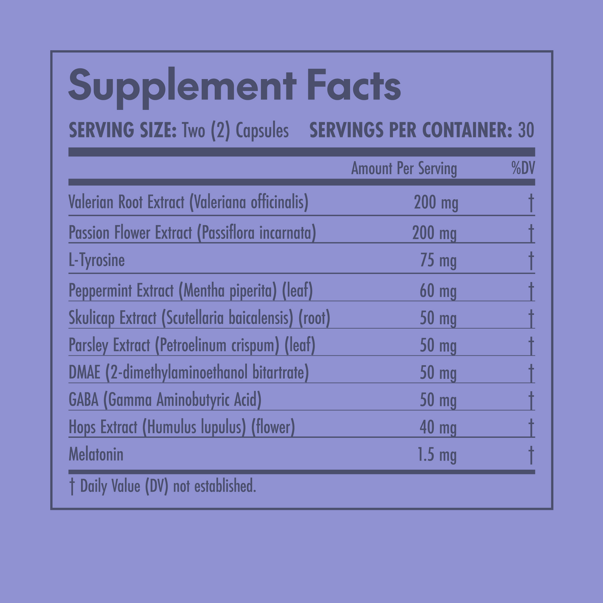 Supplement facts label on a purple background