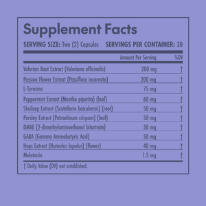 Supplement facts label on a purple background