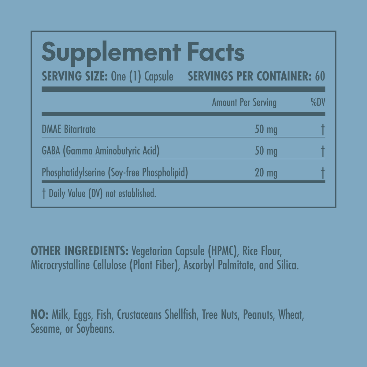 Supplement facts label on a blue background