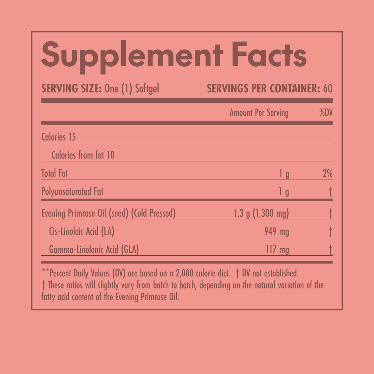 Supplement facts label on a pink background