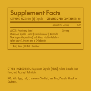 Supplement facts label on a yellow background