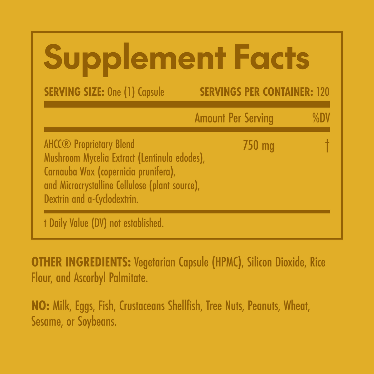 Supplement facts label on a yellow background