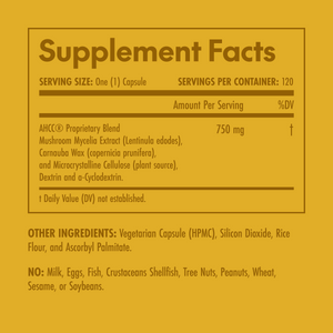 Supplement facts label on a yellow background