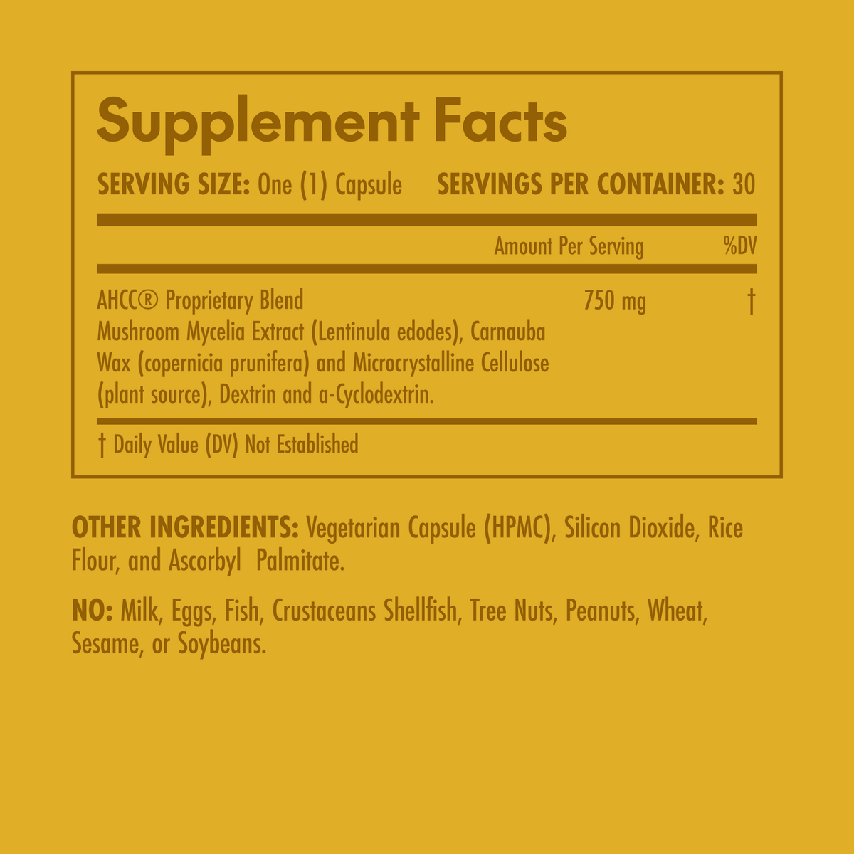 Supplement facts label on a yellow background