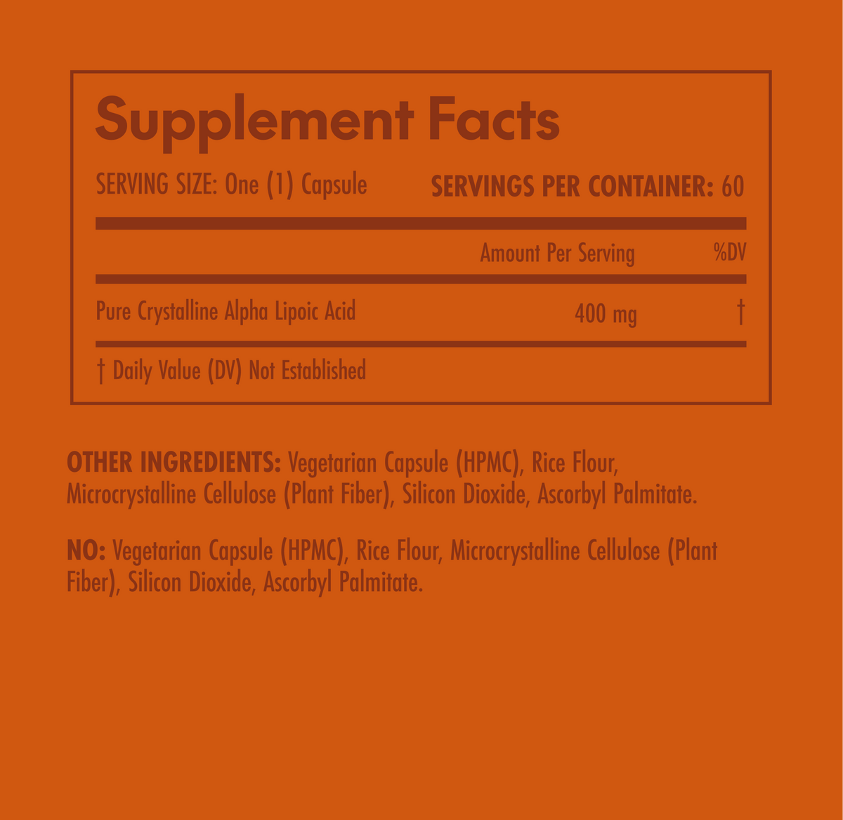 Supplement facts label on an orange background