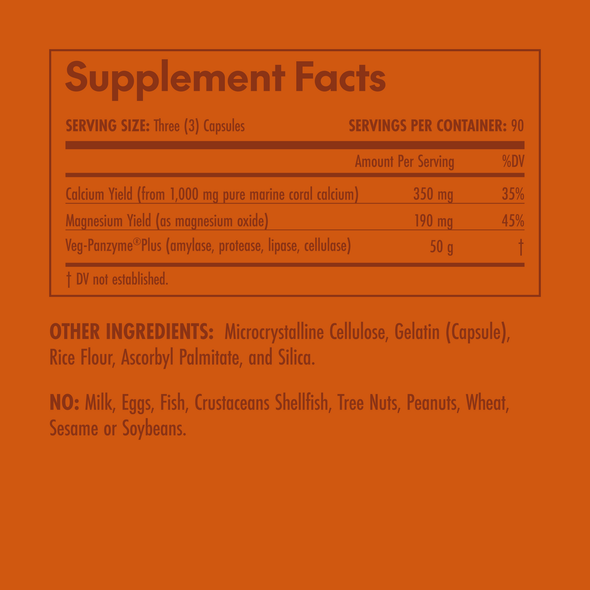 Supplement facts label on an orange background