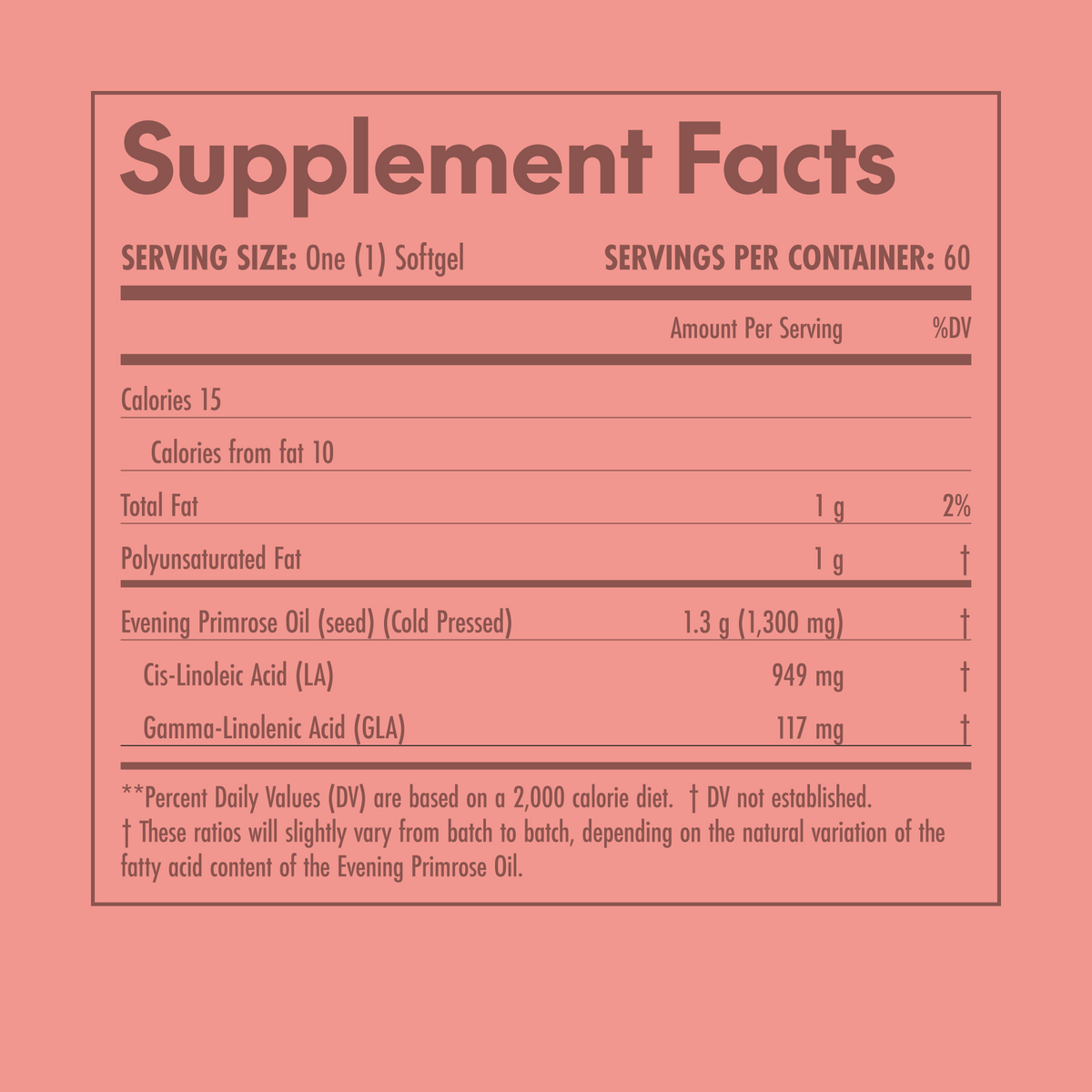Supplement facts label on a pink background