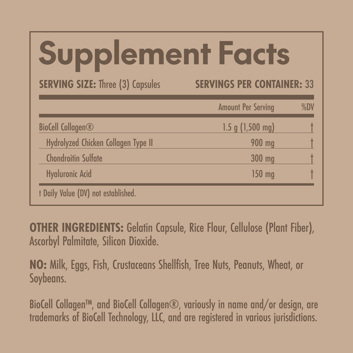 Supplement facts label on a brown background