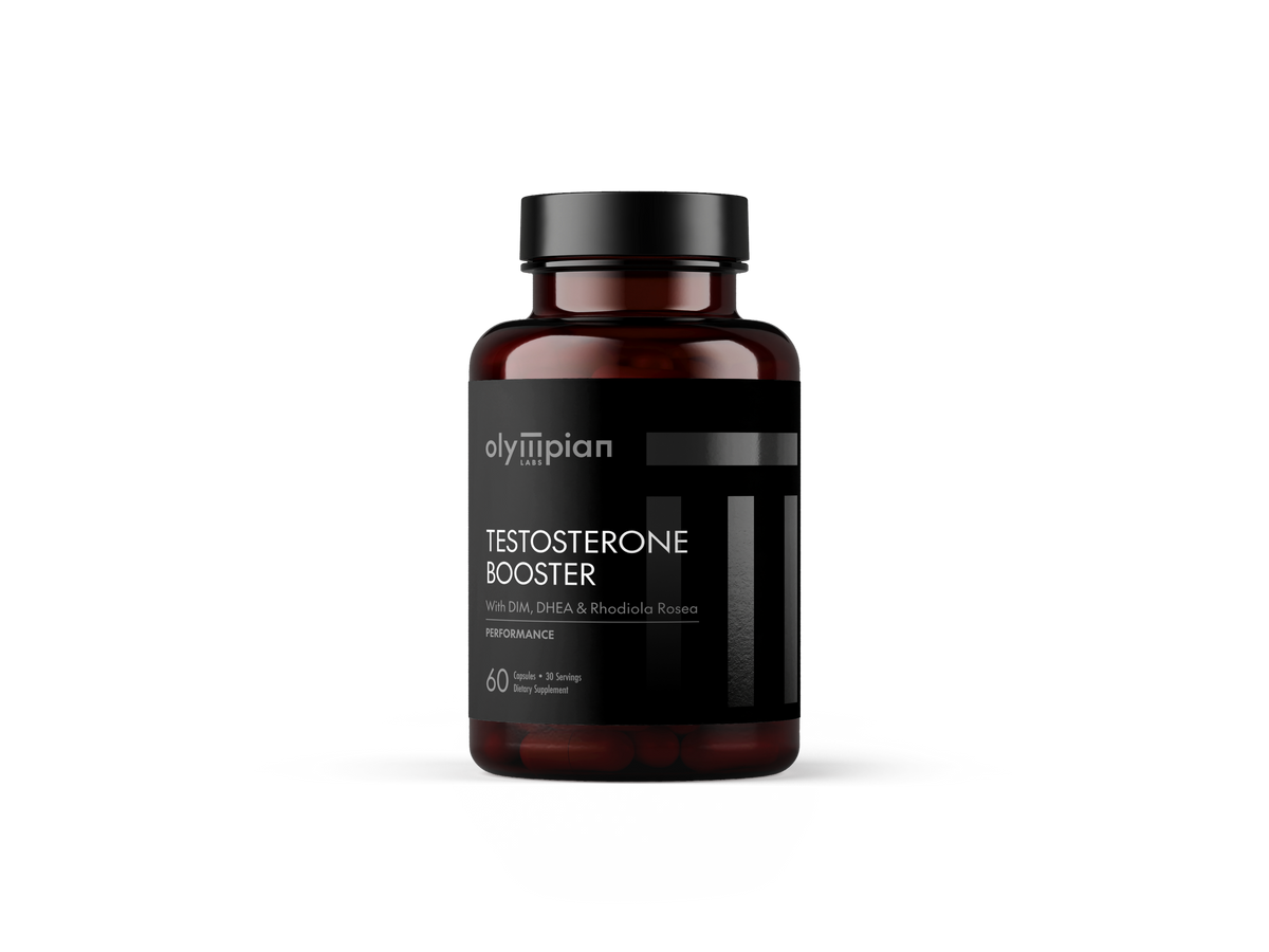 Bottle of Olympian Labs Testosterone Booster on a white background