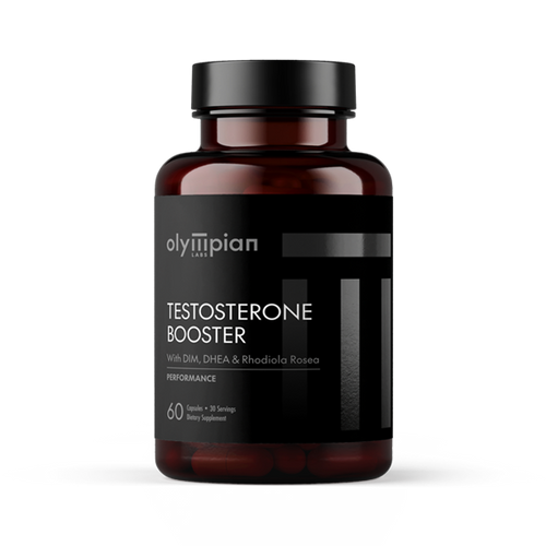 Bottle of Olympian Labs Testosterone Booster on a white background